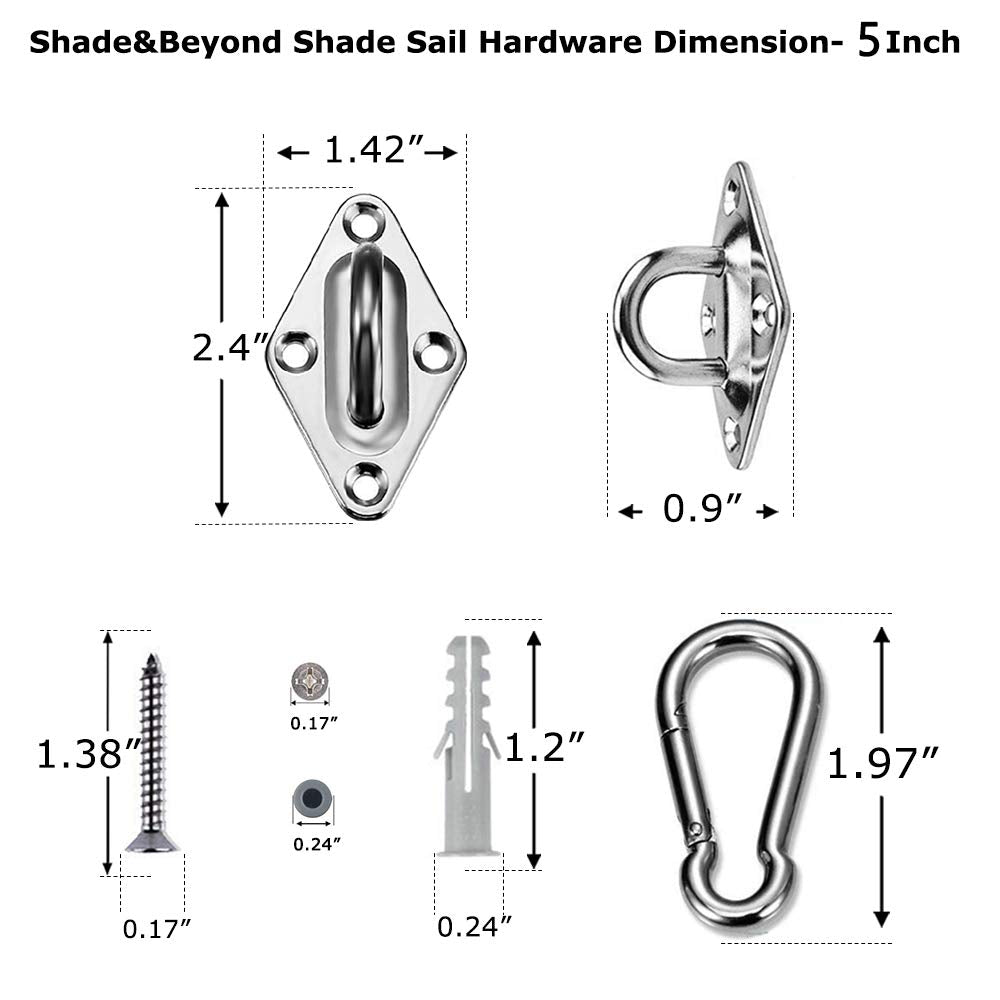 Pad eyes provide secure anchor points for triangle shade sails by Shade&Beyond.