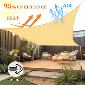 Shade&Beyond Rectangle Sun Shade Sail in Sand on a garden wall creates cooler outdoor space.