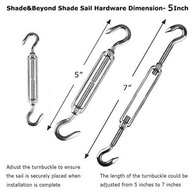 Adjustable turnbuckles from Shade&Beyond ensure proper tension for secure shade sail setup.