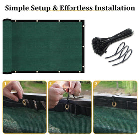 Shade&Beyond fence privacy screen installed with zip ties for quick setup.