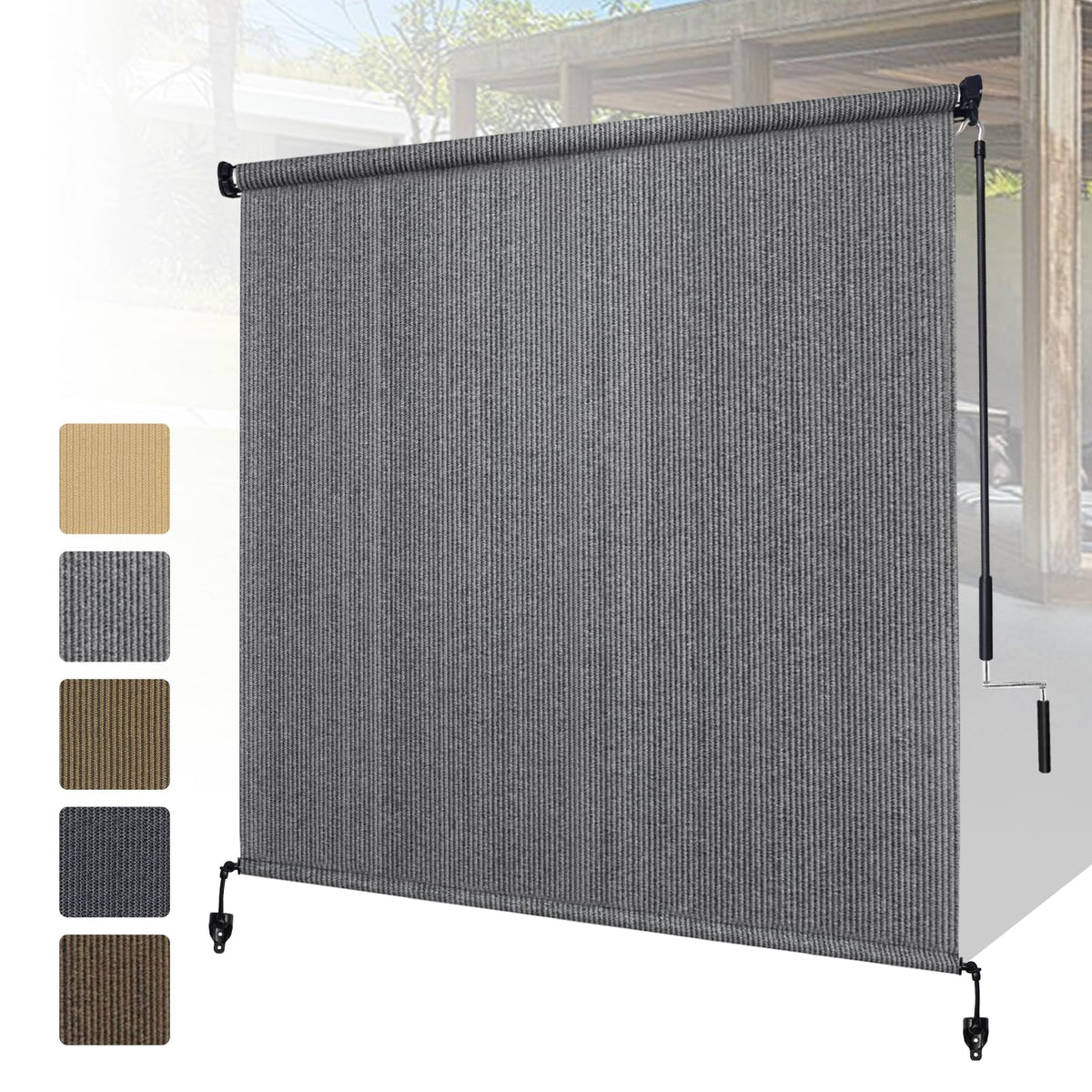 Shade&Beyond outdoor roller shades with splicing design for easier transport and setup.