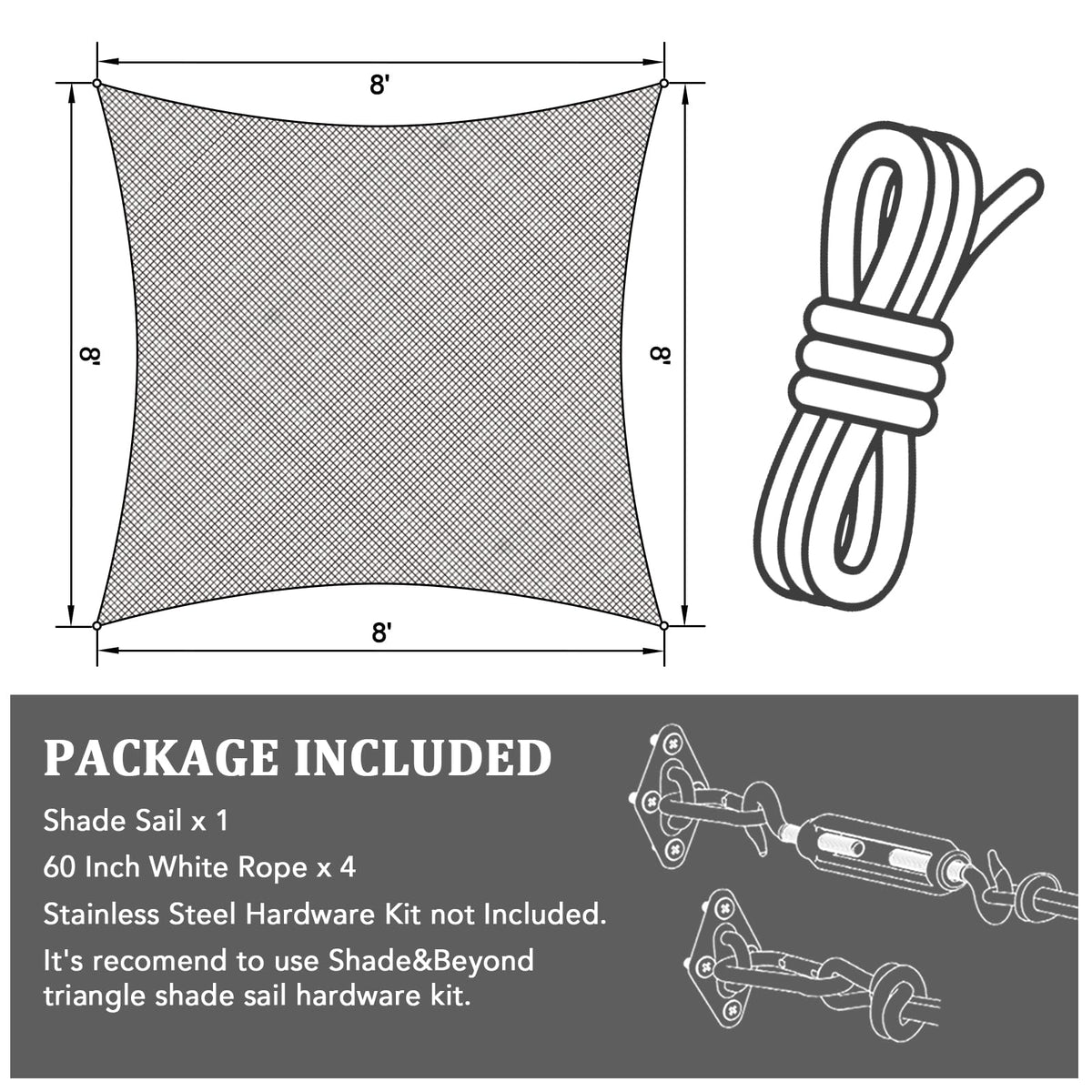 Shade&Beyond sail with D-rings fits measured patio spaces.