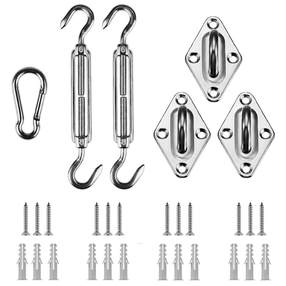 Shade&Beyond triangle hardware kit overview for secure outdoor shade sail installation