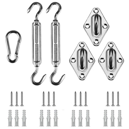 Shade&Beyond triangle hardware kit overview for secure outdoor shade sail installation