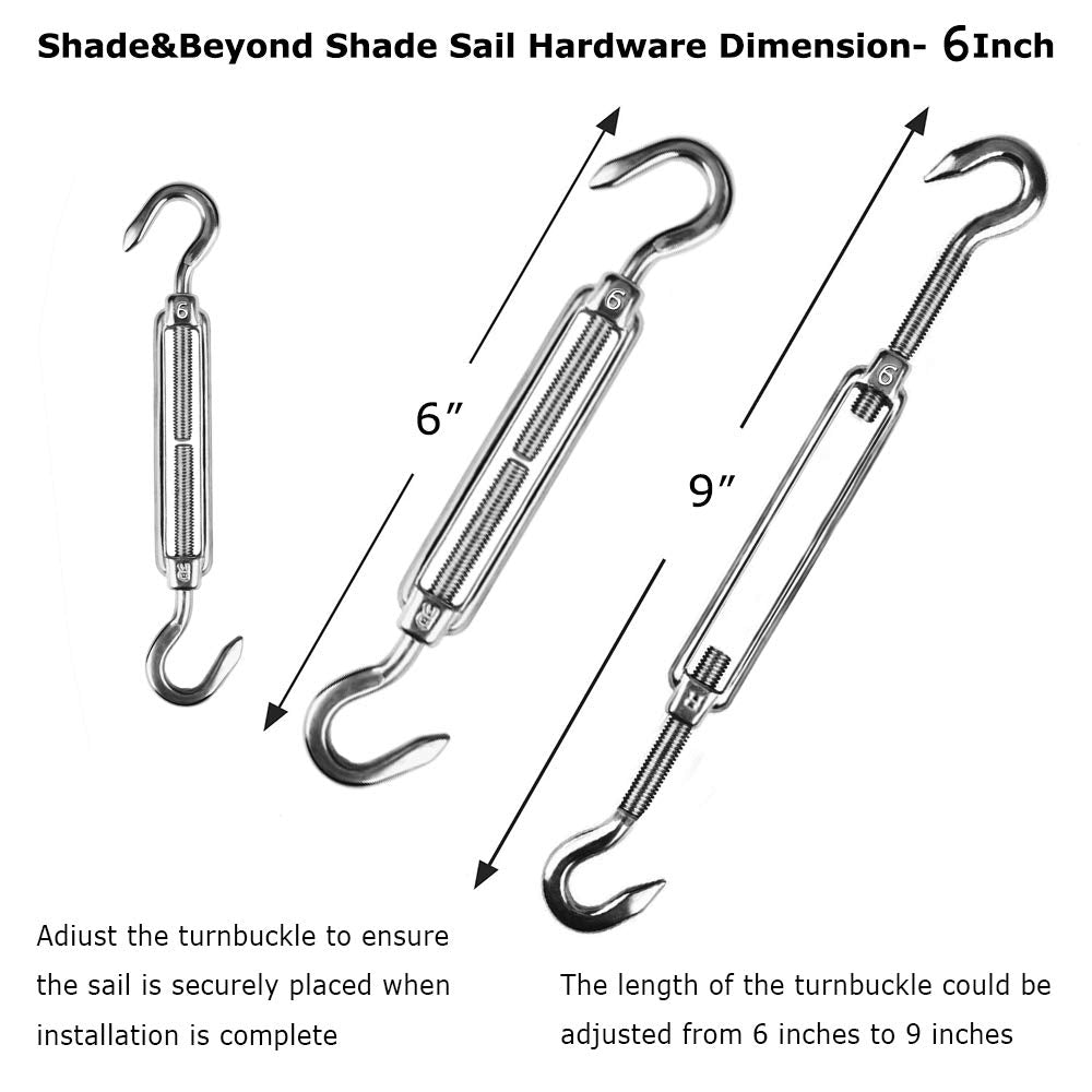 Shade&Beyond turnbuckles view for adjustable tension and tight sail fit