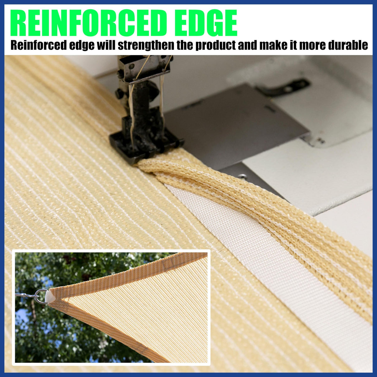 ShadeMart stainless steel D-rings and reinforced edges ensure durability.