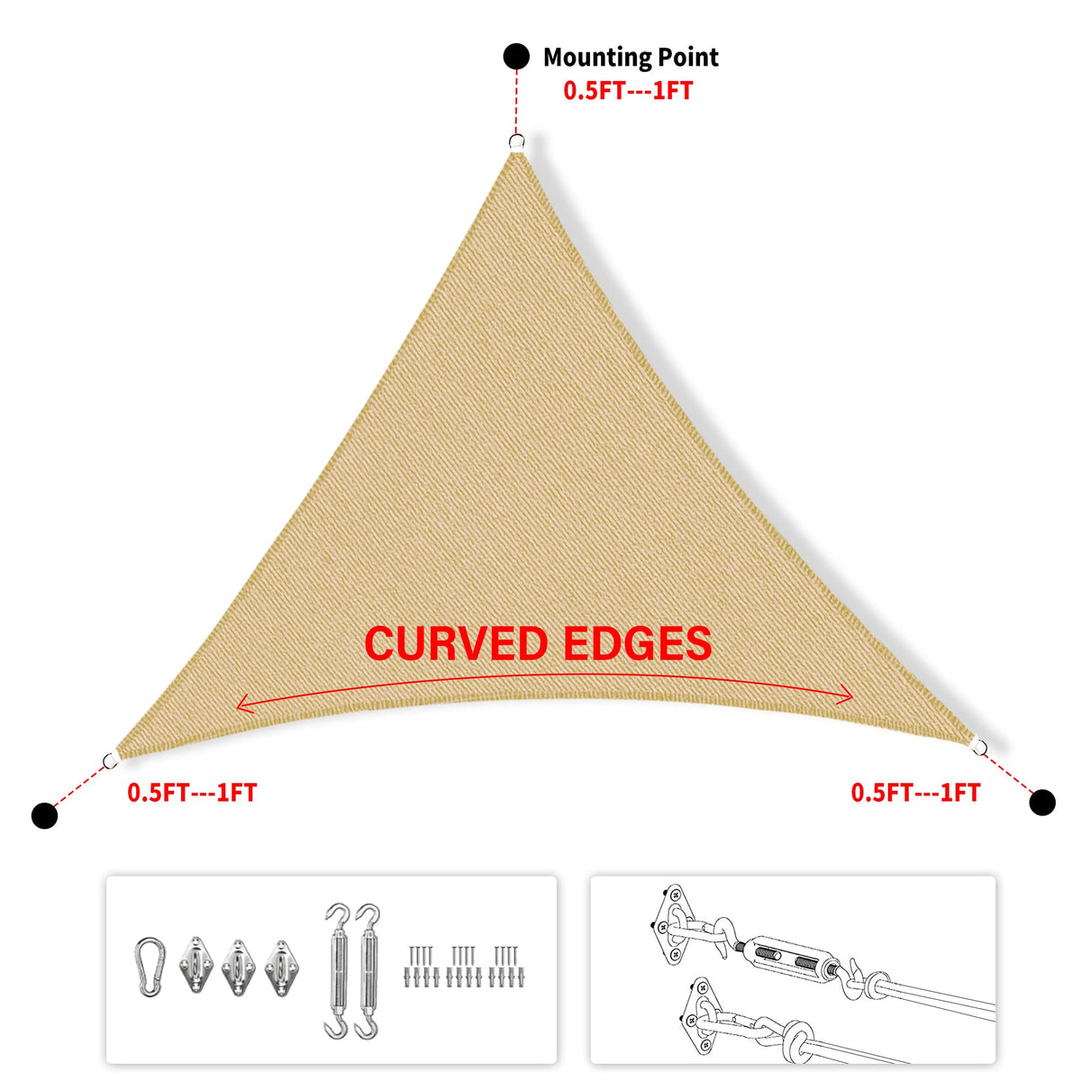 Shadespeare turquoise triangle shade sail on carport reduces heat around vehicles.