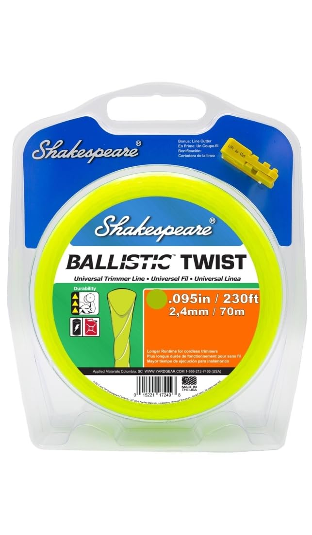 Shakespeare Ballistic Twist Line spool showing durable 0.095 inch line for heavy trimming.