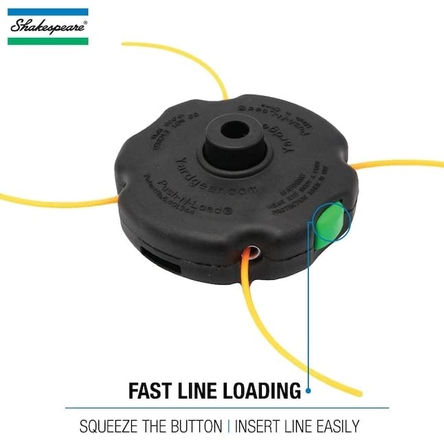Shakespeare Push-N-Load head, side view, compatible with most gas trimmers.