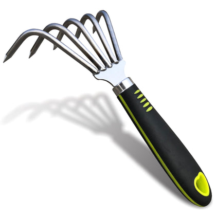 SHANFEEK Garden Rake 5-Claw Dethatcher for soil loosening and weed removal.