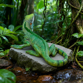 SHAODIE iguana statue features vibrant green coloring for tropical ambiance