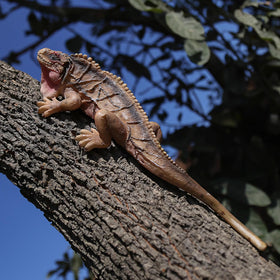 SHAODIE lizard statue on tree trunk provides durable outdoor decor.