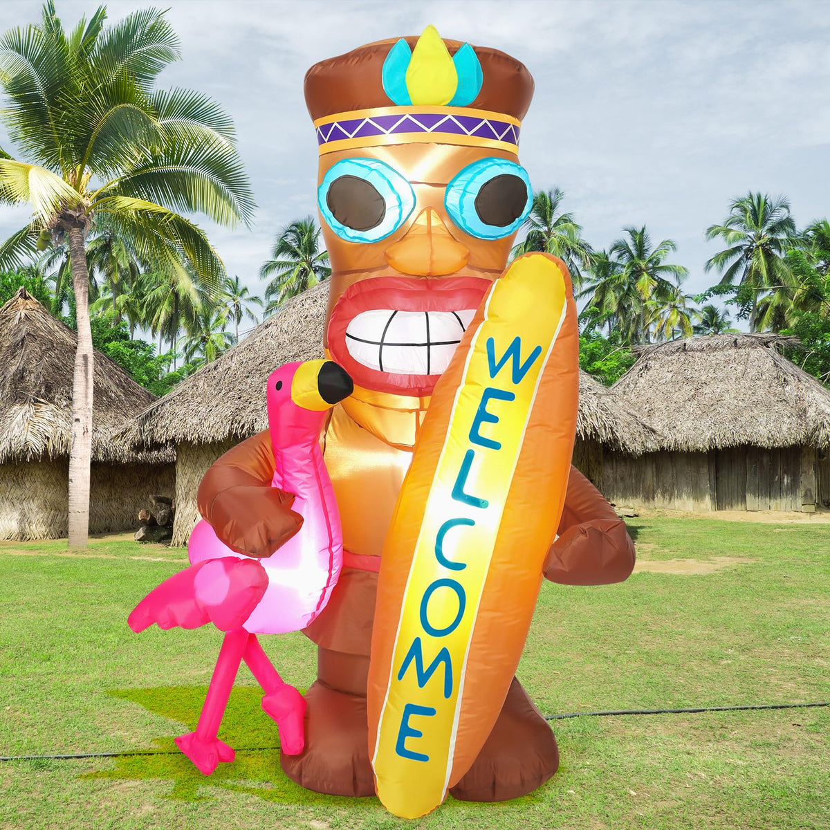 Shappy 5ft inflatable tiki flamingo surfboard glows for night yard parties
