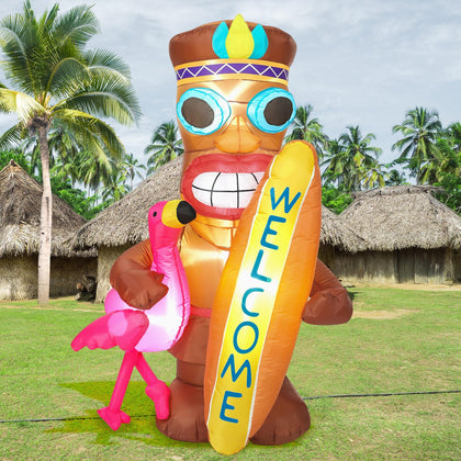 Shappy 5ft inflatable tiki flamingo surfboard glows for night yard parties