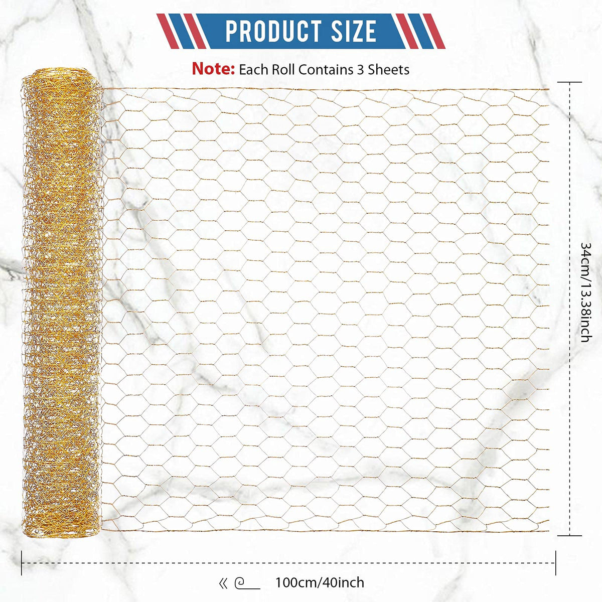 Shappy gold hexagonal mesh close-up showing galvanized finish for durability.