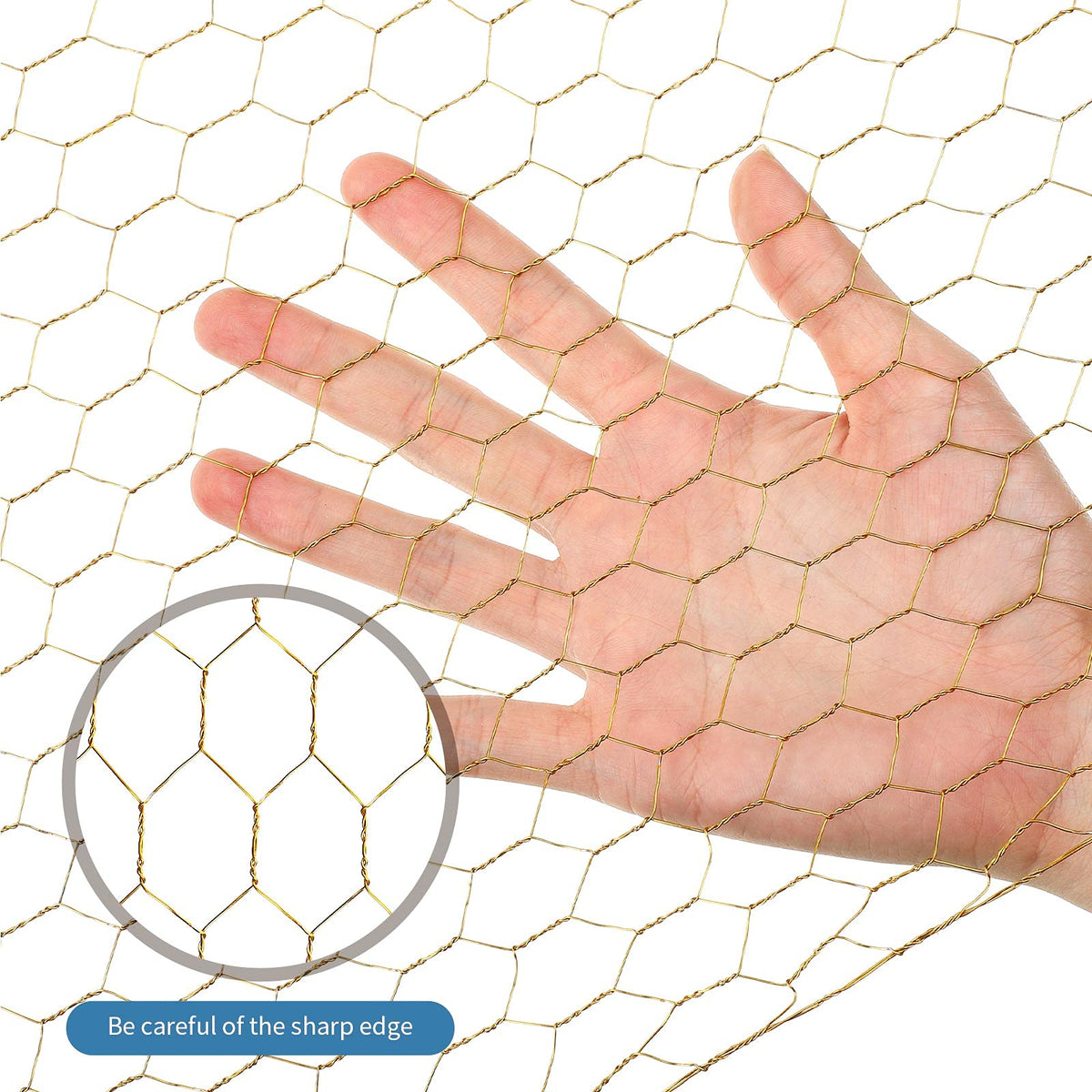 Shappy gold chicken wire net jewelry display frame example.