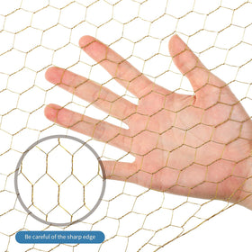 Shappy gold chicken wire net jewelry display frame example.