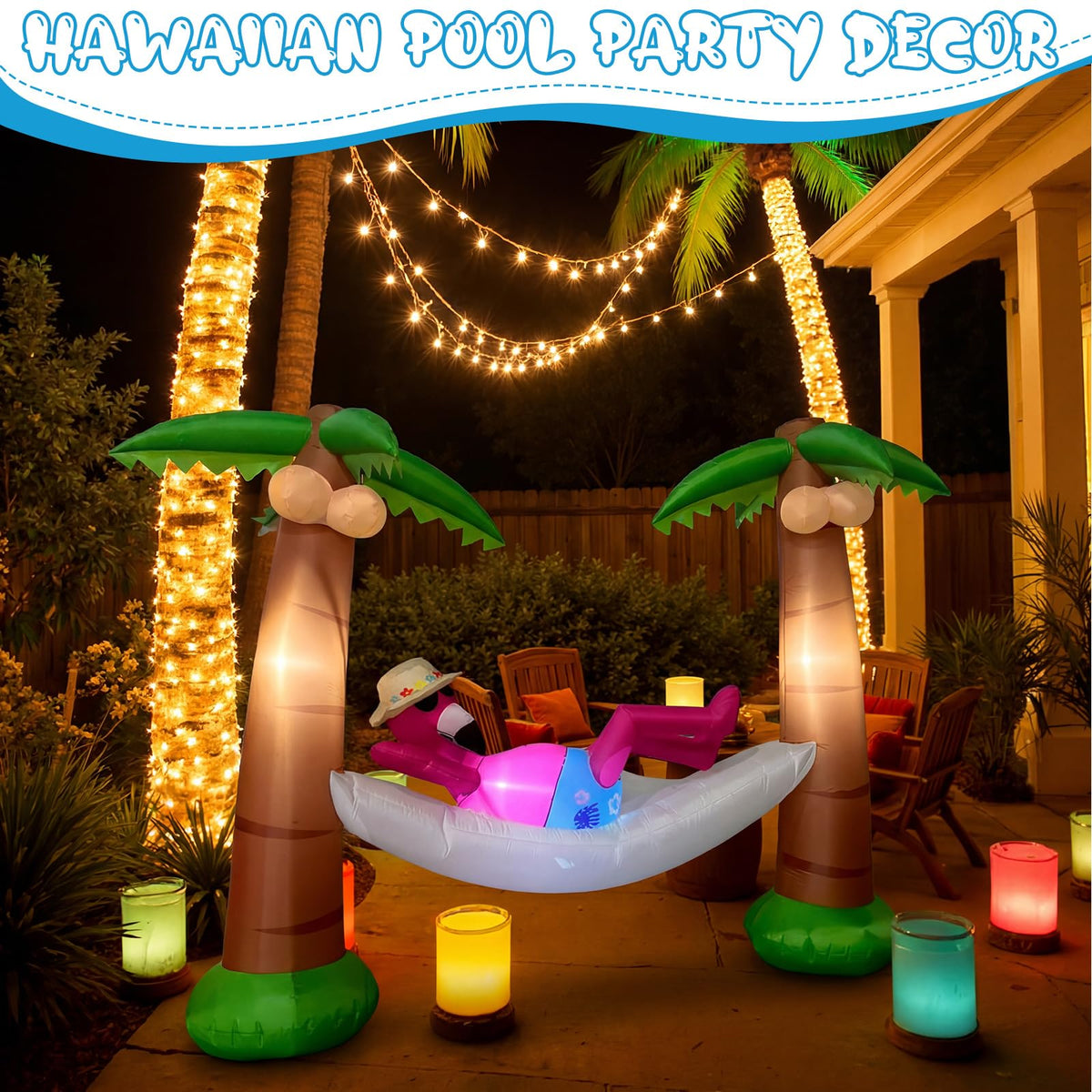 Shappy ground anchors and straps keep the inflatable stable during breezy evenings.