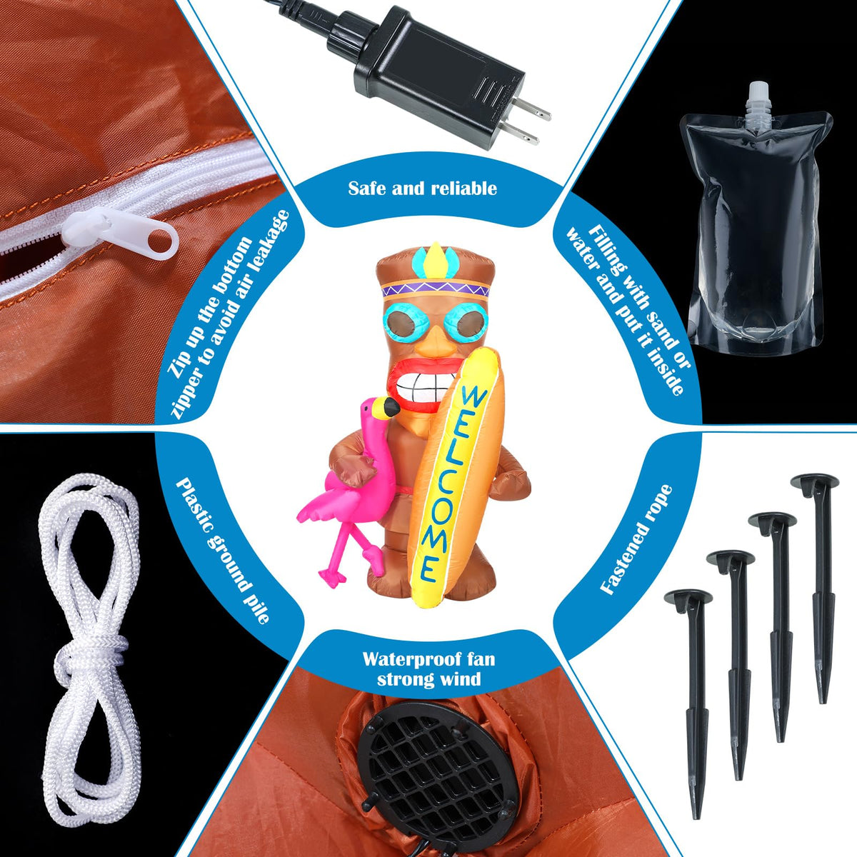 Shappy ground stakes and tether lines secure decor against wind