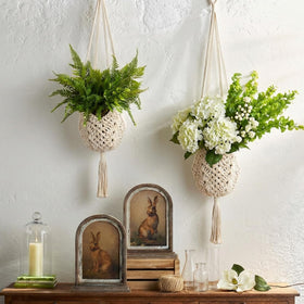 Handcrafted macrame detail adds texture to your plant display