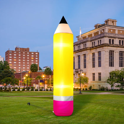 Shappy 6ft inflatable pencil with LED glow for outdoor display.
