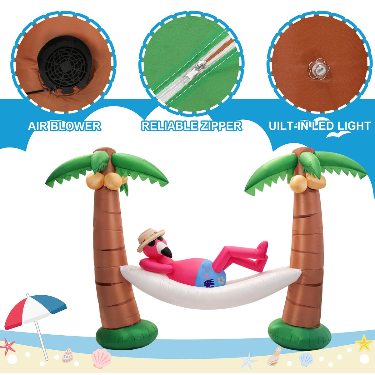 Shappy LED palm trees inflatable lights up nighttime garden with inviting glow.