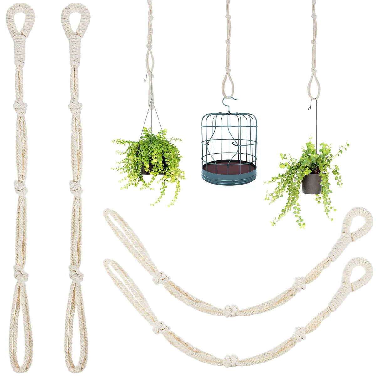 Shappy four-piece macrame plant extender kit for versatile indoor display and space saving.