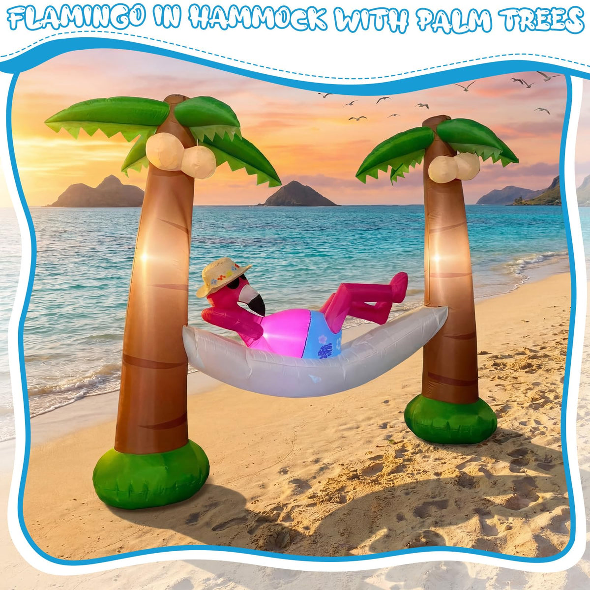 Shappy outdoor flamingo decor ideal for poolside and beach parties.