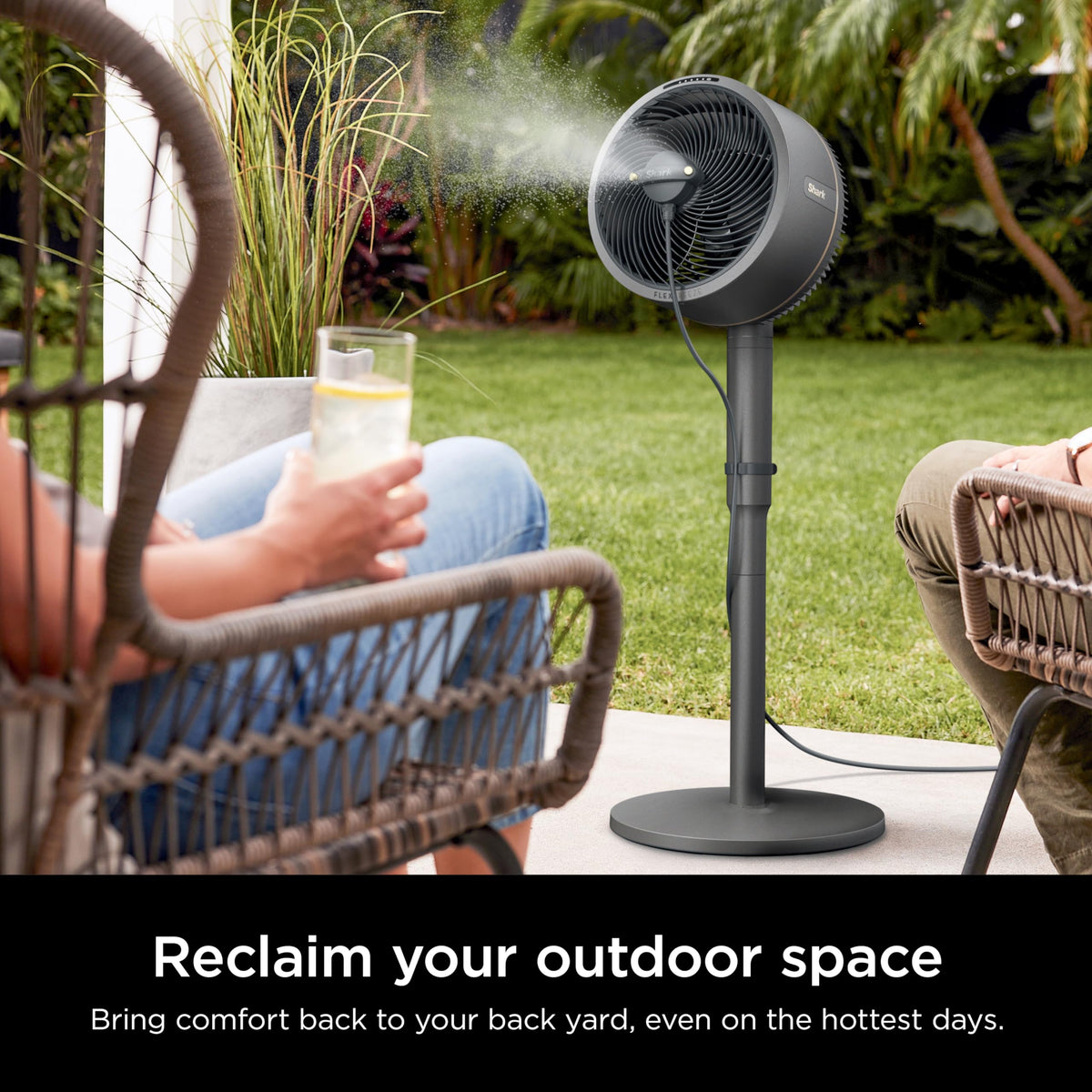 Shark Instacool misting attachment delivers up to 10° cooler feel with micro-droplets.