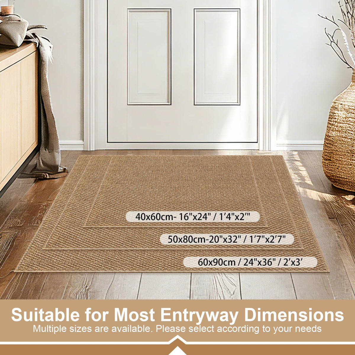 SharpWeaRug entryway mat low-profile brown fits under doors smoothly.