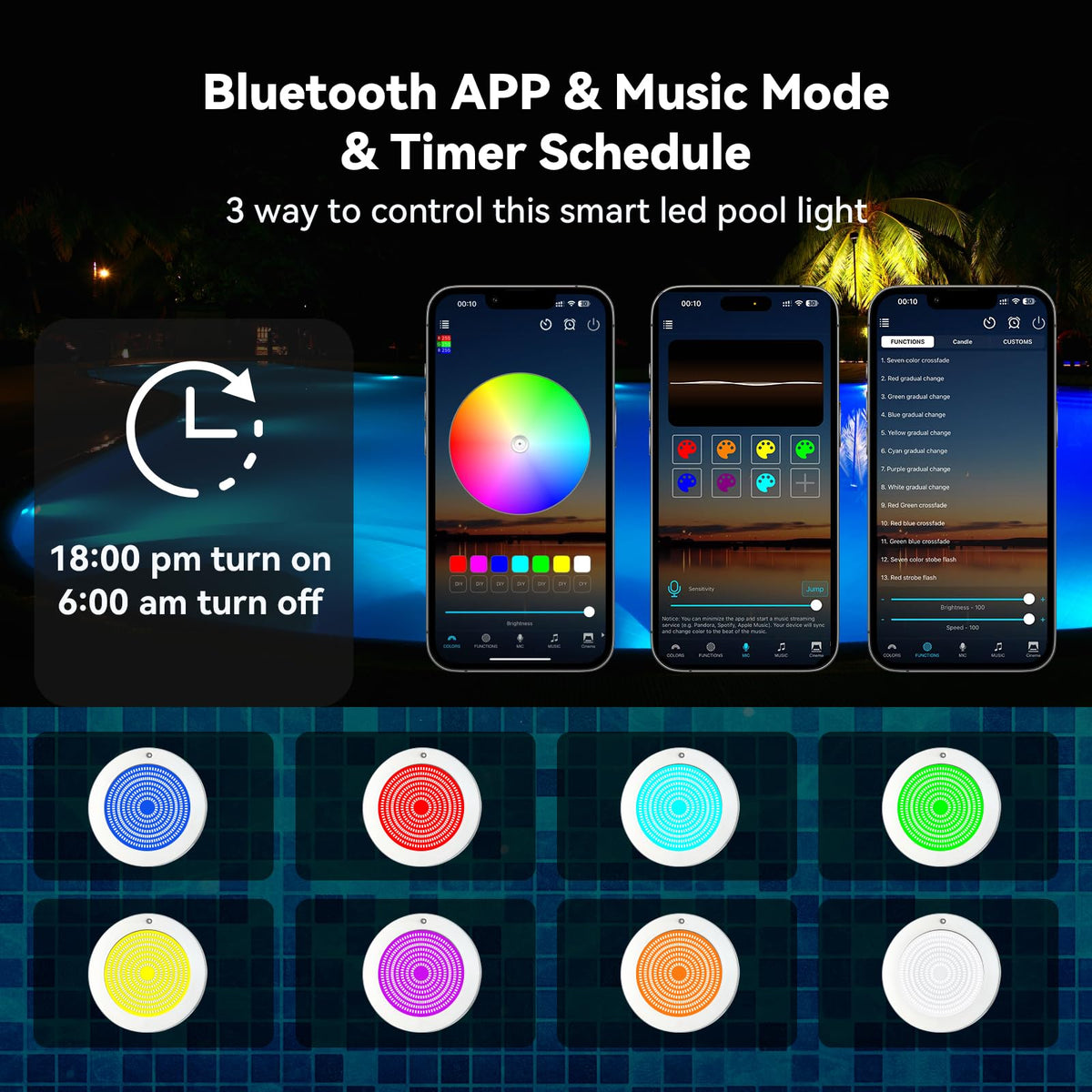 SHASHKA smart LED pool light triple-control options for convenient operation