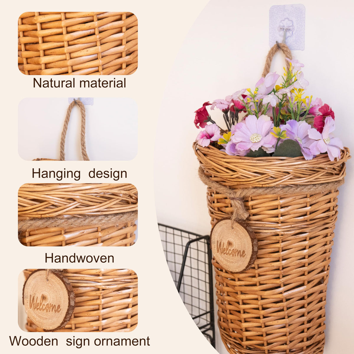 SHCMSADO door-hanger basket displayed at doorway offers cozy entry charm.