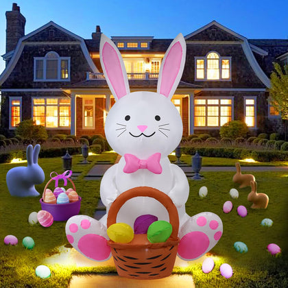 SHDEJTG 5Ft Easter Bunny with Basket inflates for a festive outdoor display