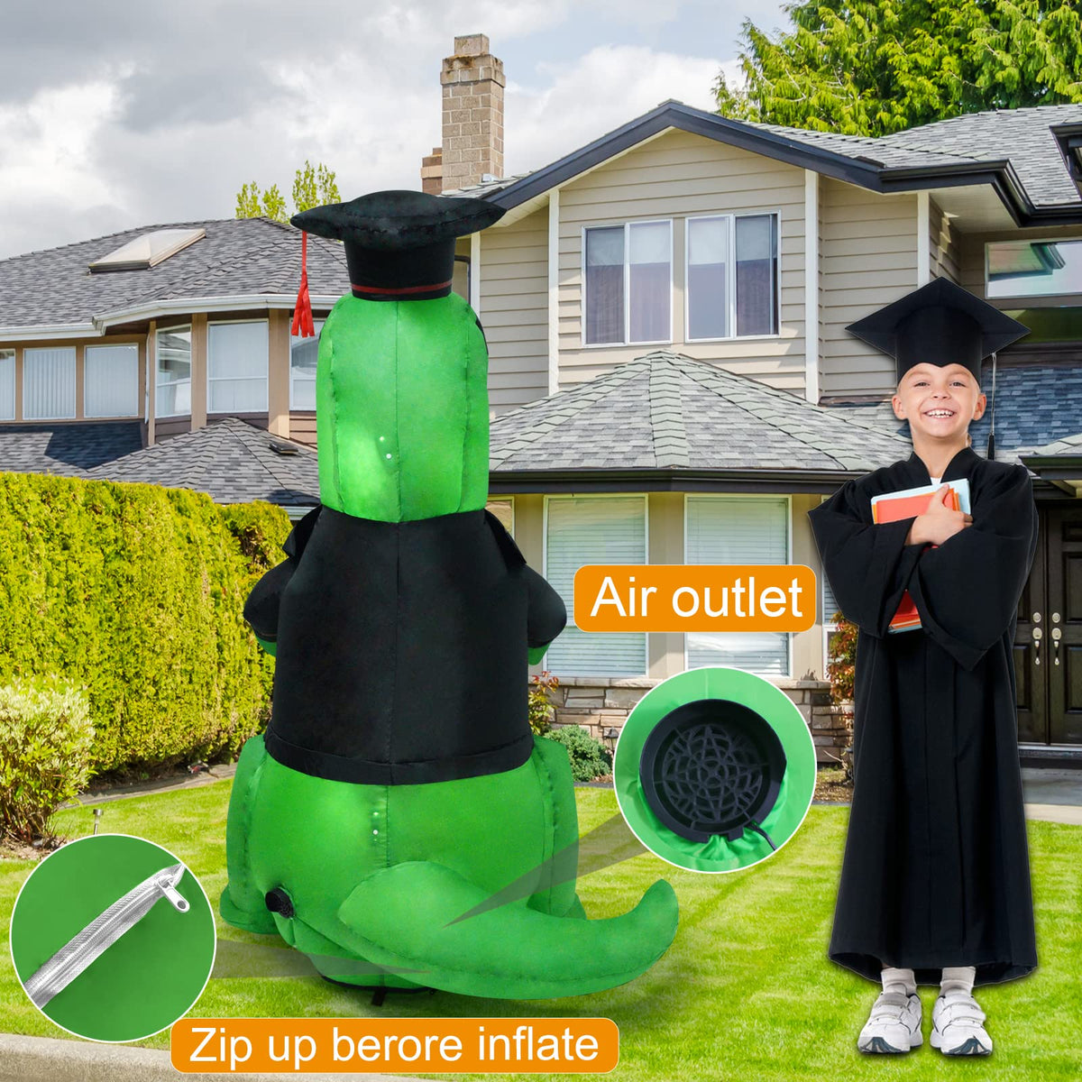 SHDEJTG 5ft-tall Dr. Dinosaur wearing graduation attire attracts attention.
