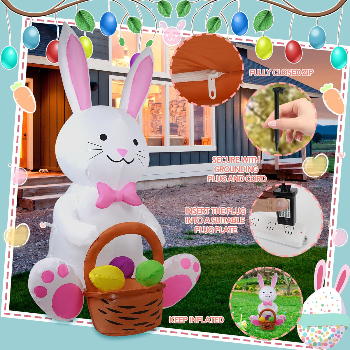 SHDEJTG Easter Bunny LED light-up at night enhances curb appeal