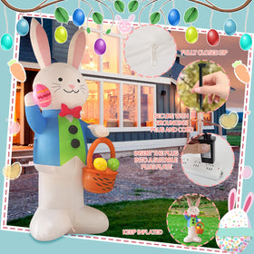 SHDEJTG Easter bunny with flower basket glows at night for curb appeal.