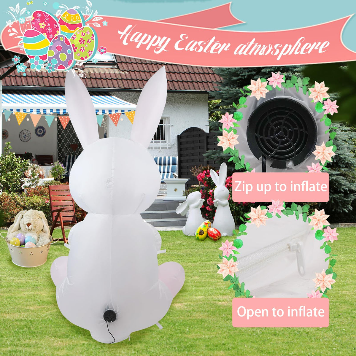 SHDEJTG Ground stakes and rope secure the bunny in wind