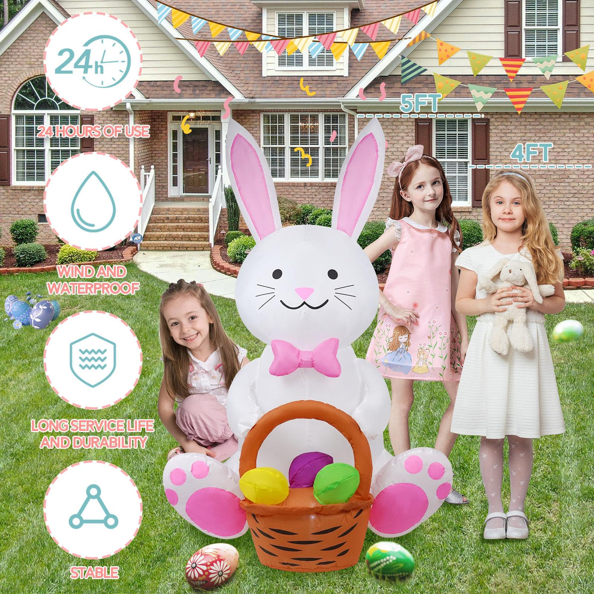 SHDEJTG Outdoor yard decor Bunny with stakes keeps display steady