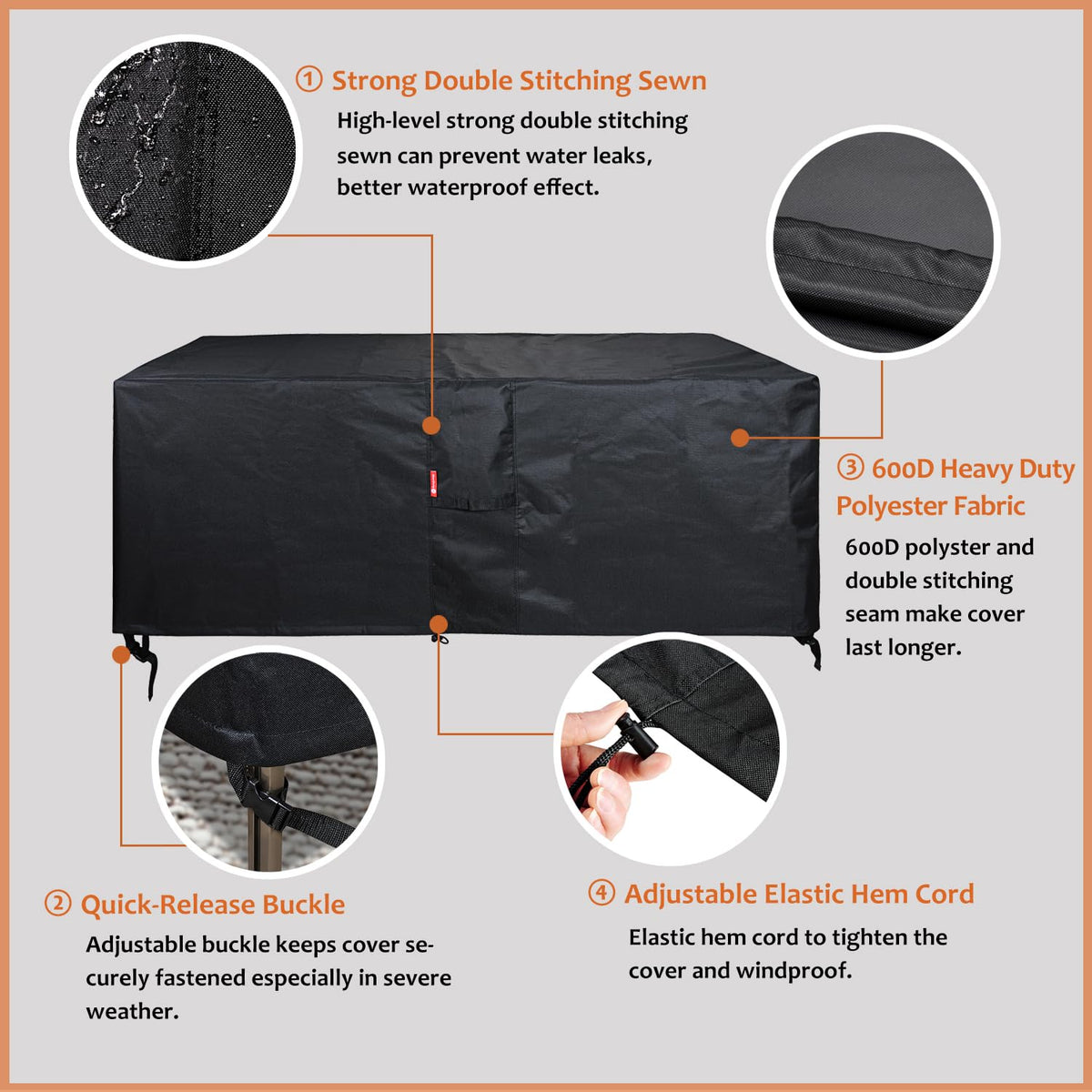 Adjustable drawstring fit on SheeChung fire pit cover for a snug hold