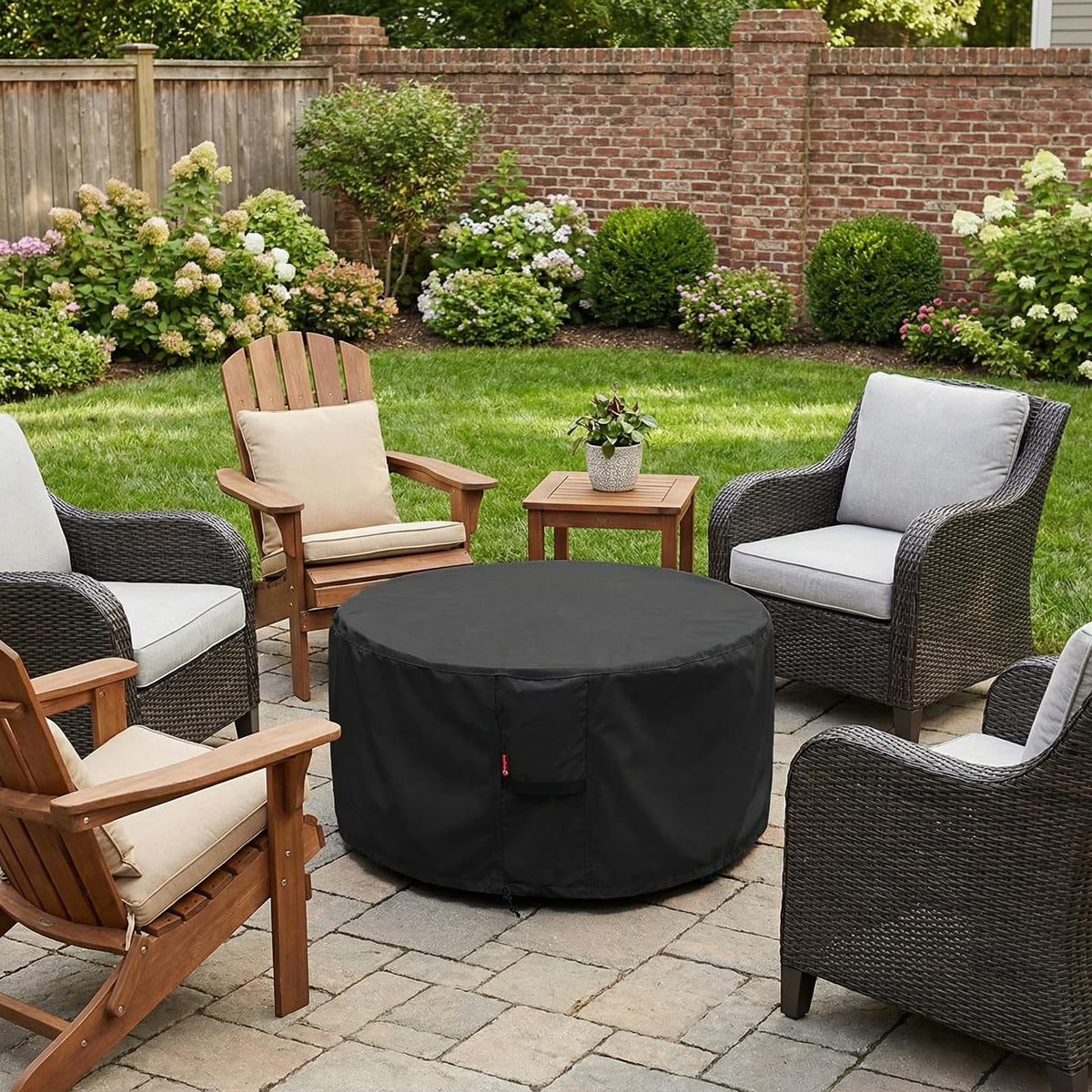 Durable double-stitched bottom seam on SheeChung fire pit cover