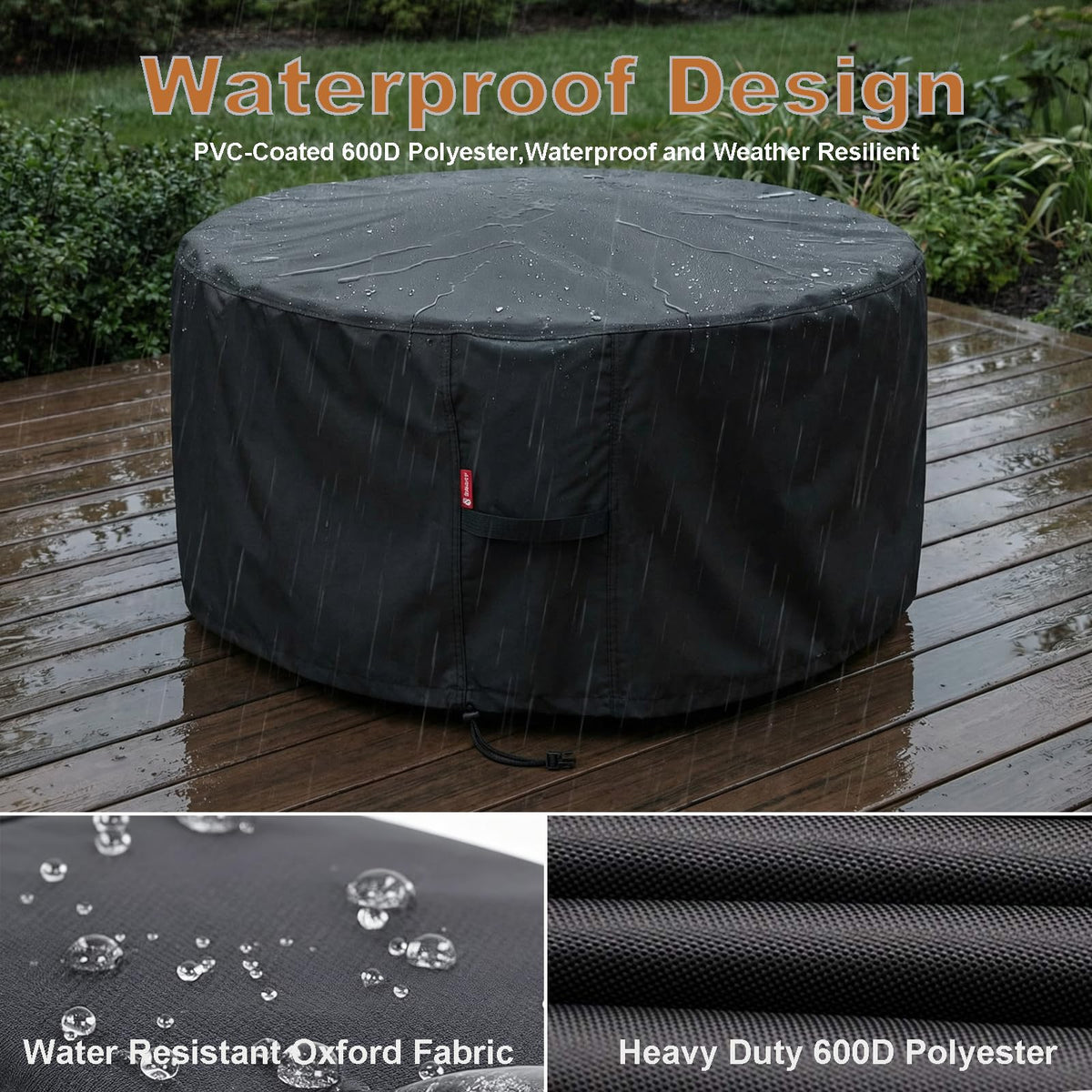 Adjustable draw-string on SheeChung fire pit cover for custom fit