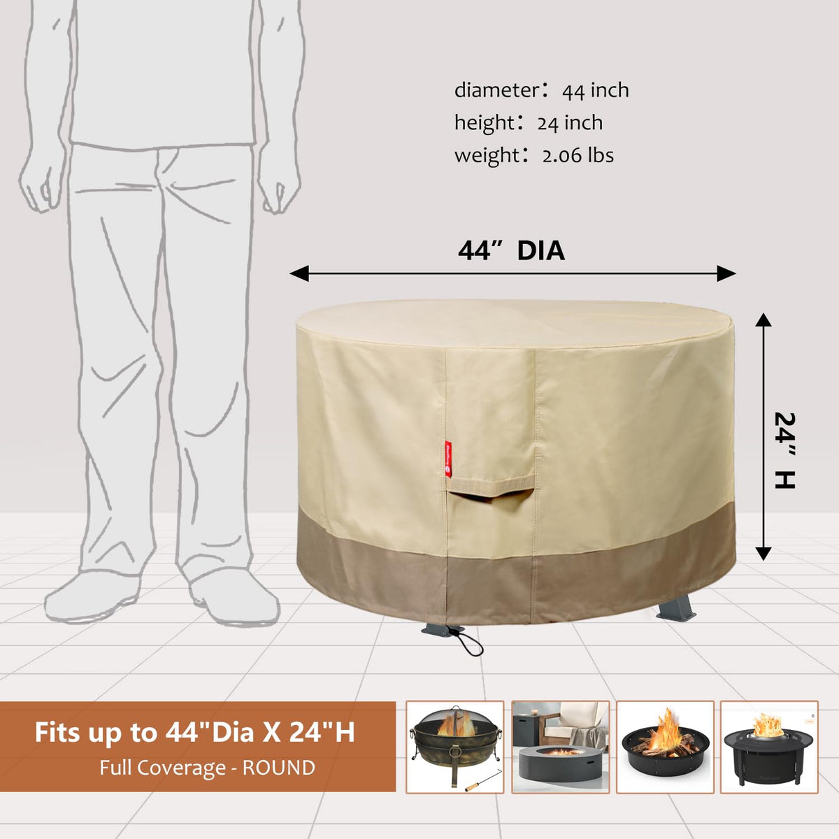 SheeChung fire pit cover 24-inch height provides full protection against snow and sun.