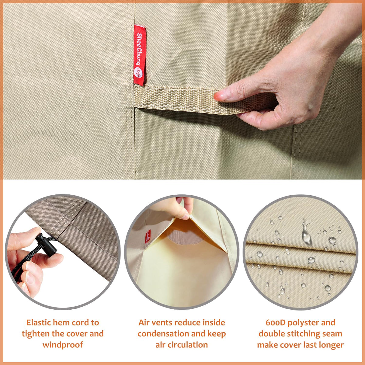 SheeChung square 28in fire pit cover with adjustable drawstring secures a snug fit.