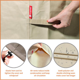 SheeChung square 28in fire pit cover with adjustable drawstring secures a snug fit.