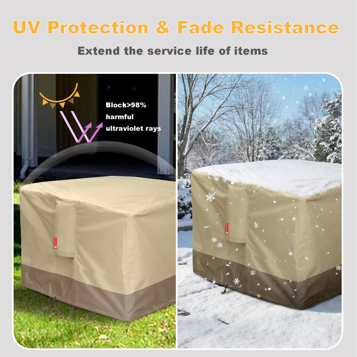 SheeChung square 28in fire pit cover features vented mesh to reduce condensation.