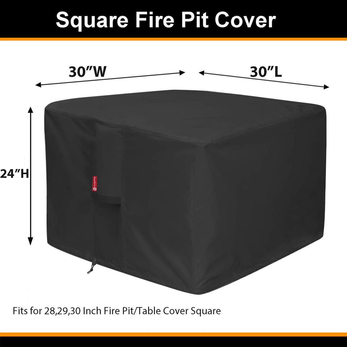 SheeChung square fire pit cover, side view, protects against weather and debris