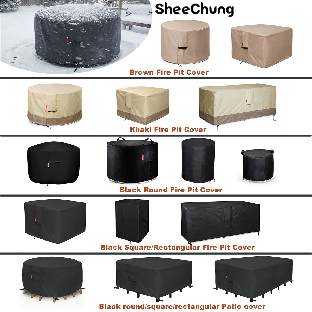 SheeChung outdoor cover protects fire pit on patio, deck, or lawn.