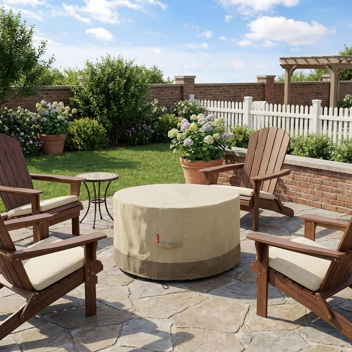 SheeChung fire pit cover windproof buckles ensure secure fit against strong winds.
