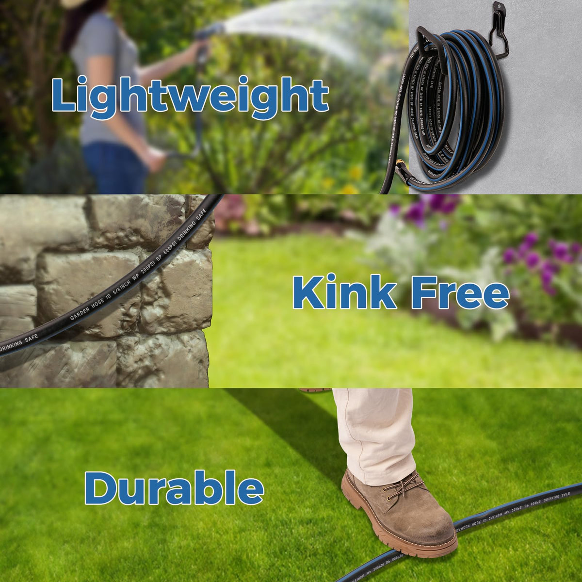 SheeChung lightweight hose is easy to carry during yard work.