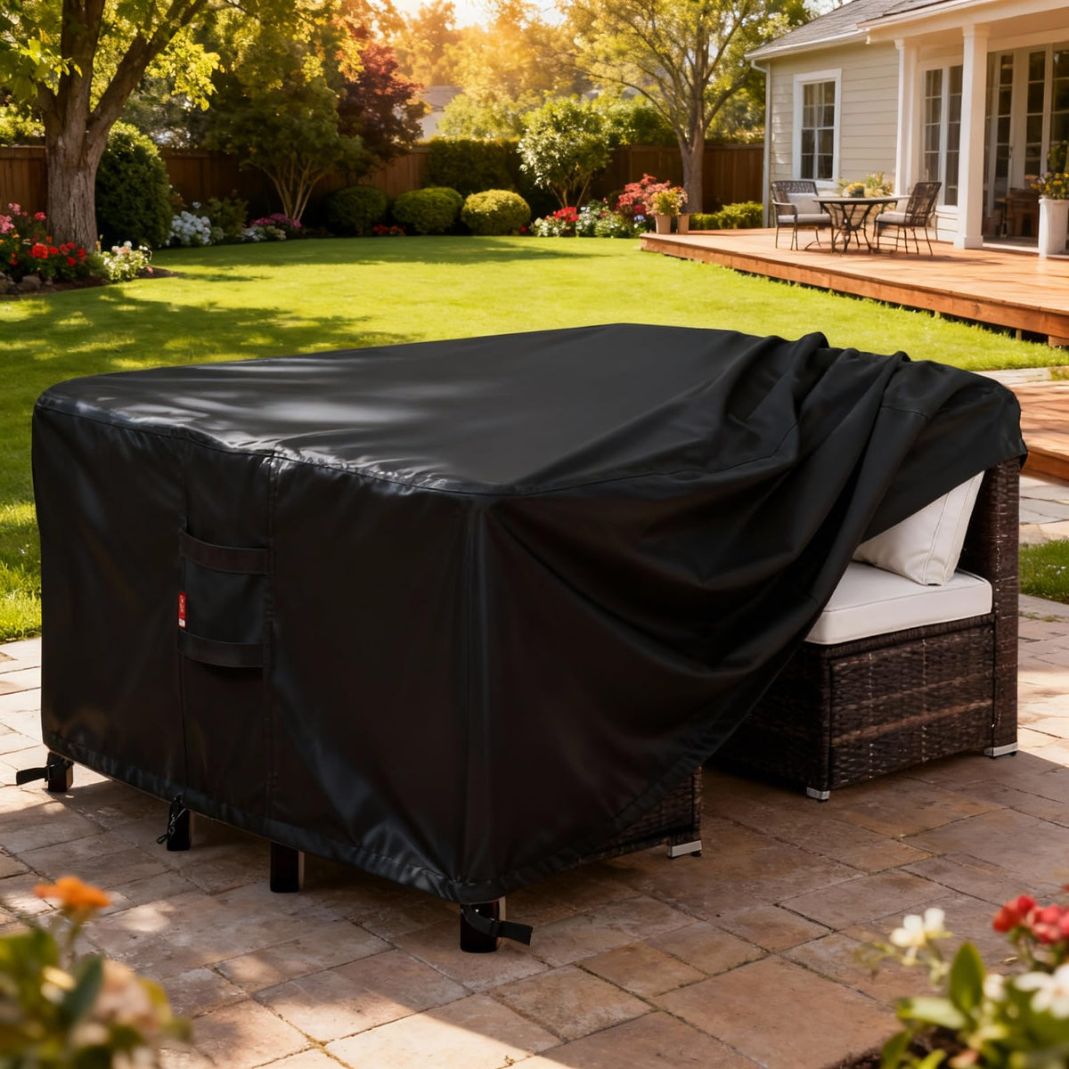 SheeChung patio cover square 86L-86W-28H buckle straps shield legs during windy days